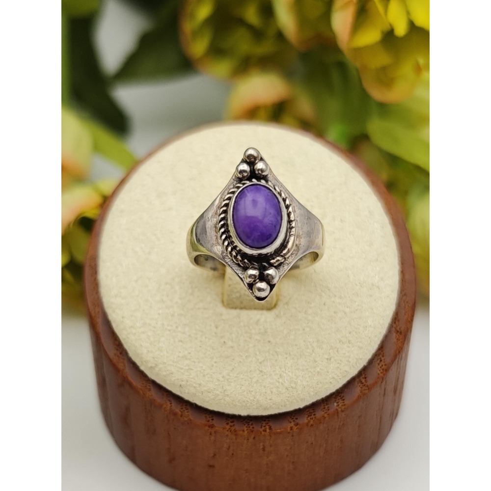 Handmade Artisan Charoite Ring Sterling Silver Women Size 4 Purple Boho MCM 925